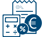 Calculadora y recibo con símbolo de euro.